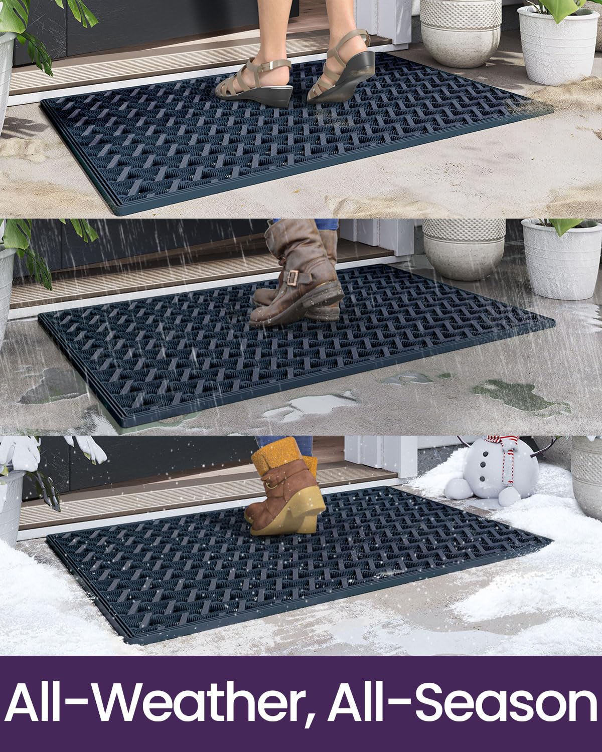 DEXI all-weather mat stays sturdy in heat and snow alike.