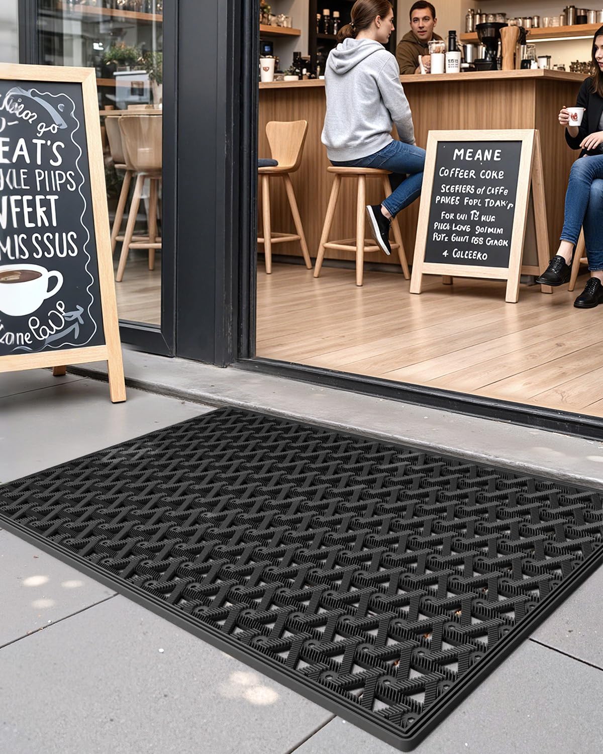 DEXI all-weather outdoor mat suitable for patio and entryway.
