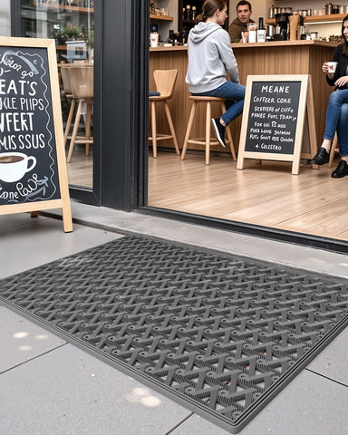 DEXI all-weather outdoor mat endures heat and snow throughout the year