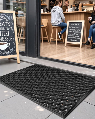 DEXI all-weather outdoor mat stands up to sun and snow for year-round use.