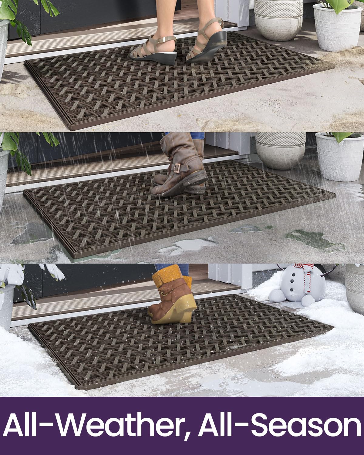 DEXI all-weather use endures heat and winter scrapes at entrances.