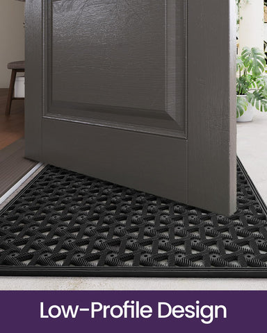 DEXI black front-door mat adds neat, low-profile style.