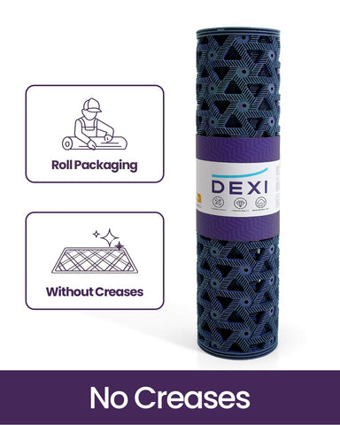 DEXI blue entry mat complements exterior décor while protecting indoor floors.