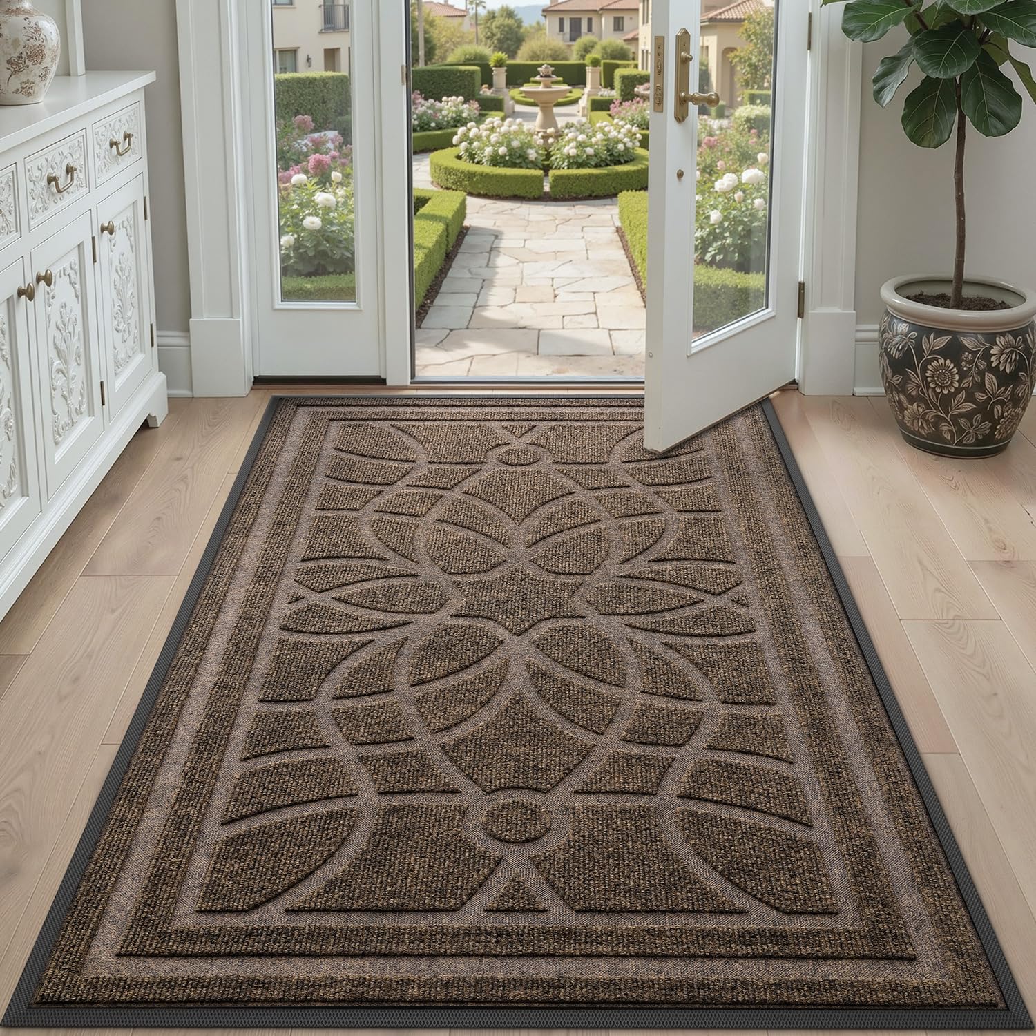 DEXI brown textured top enhances curb appeal while trapping dirt