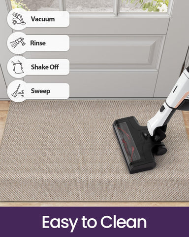 DEXI easy-clean mat can be swept, vacuumed, or hose-cleaned.