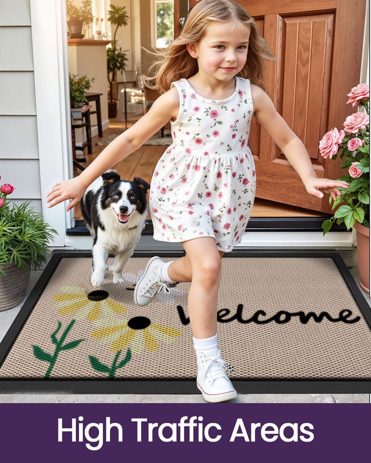 DEXI bee and flower design adds decorative curb appeal to entryways.