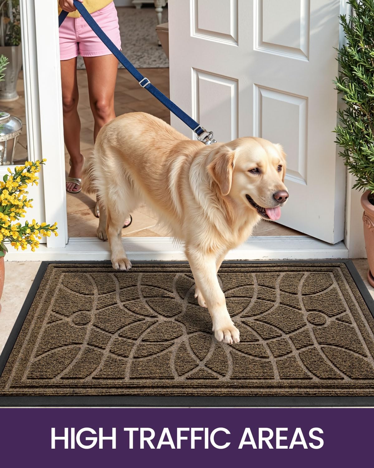 DEXI brown mat complements outdoor decor, hides wear