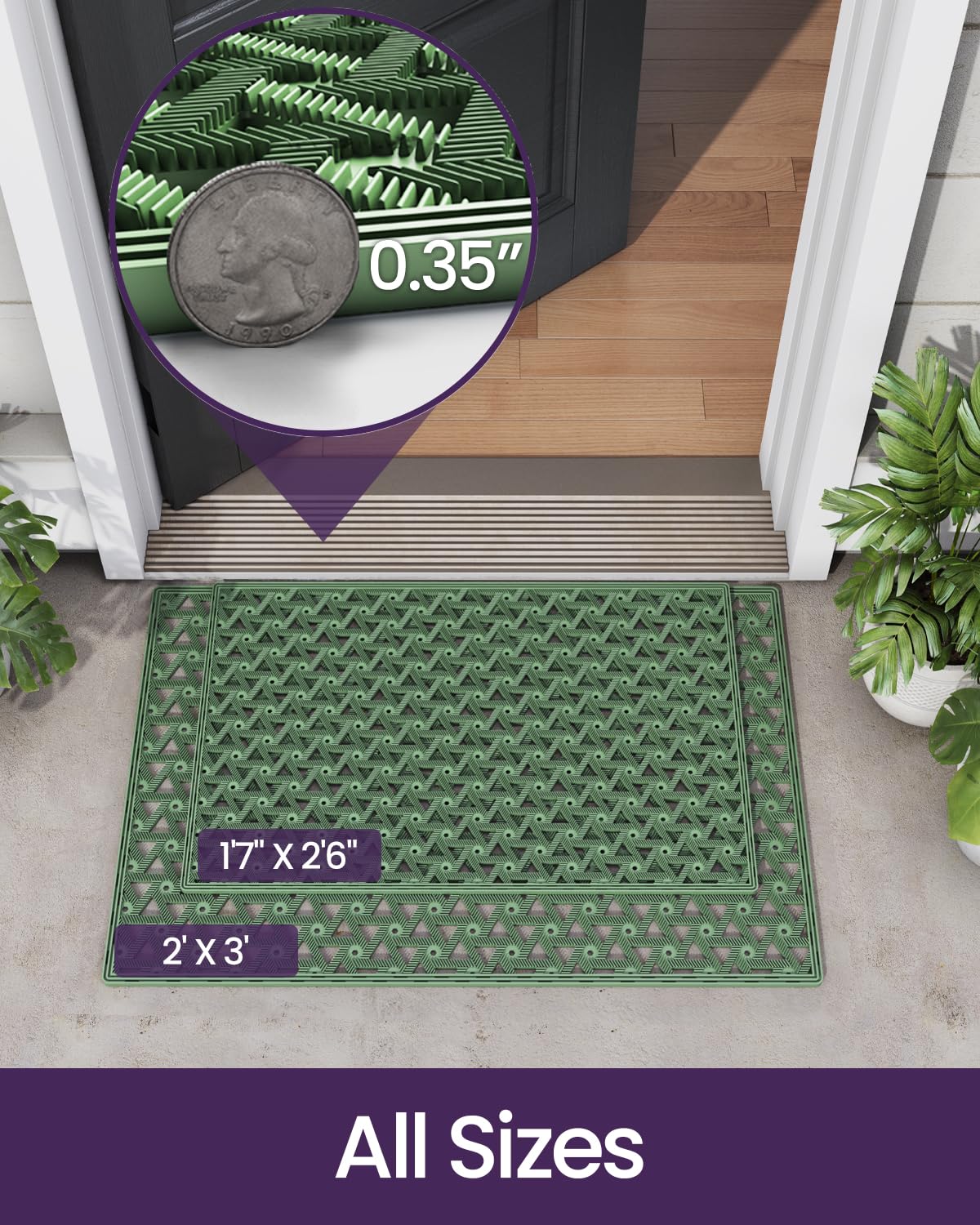 DEXI dirt-trap grooves at the door capture dirt and debris.