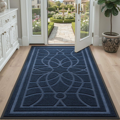 DEXI front-door mat in use welcomes guests while trapping debris