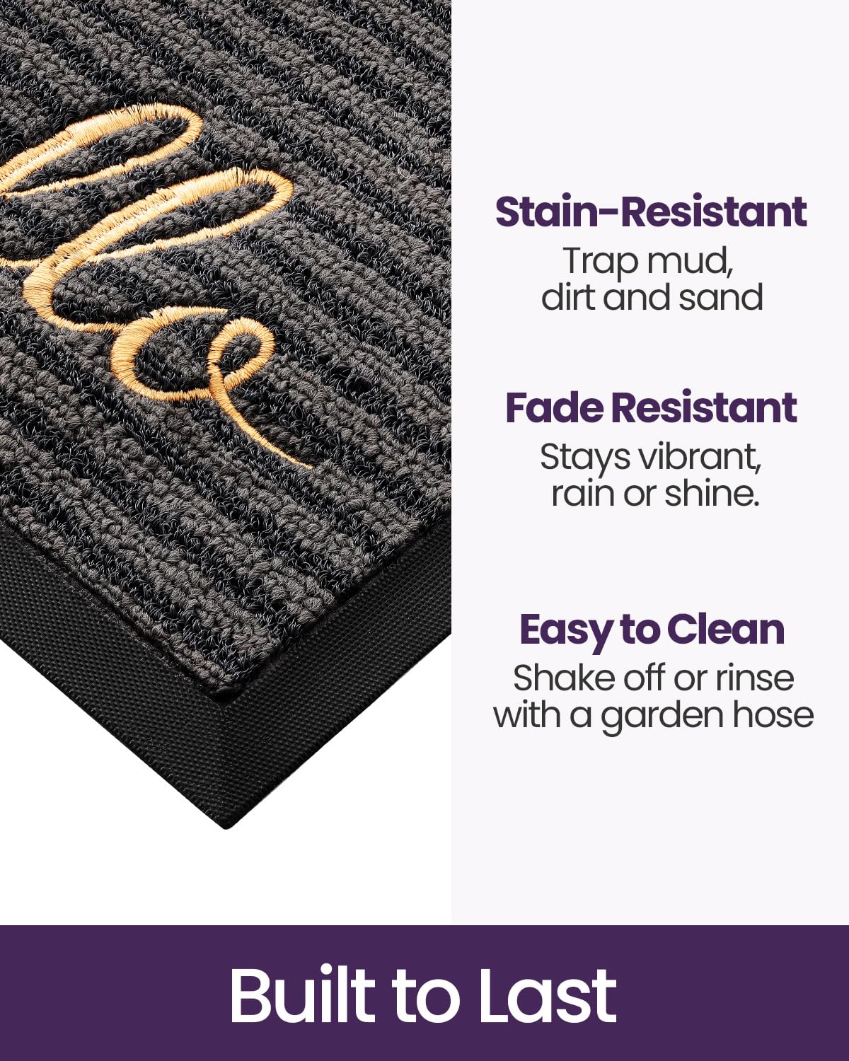 Dexi outdoor entrance mat with low profile avoids door snag.