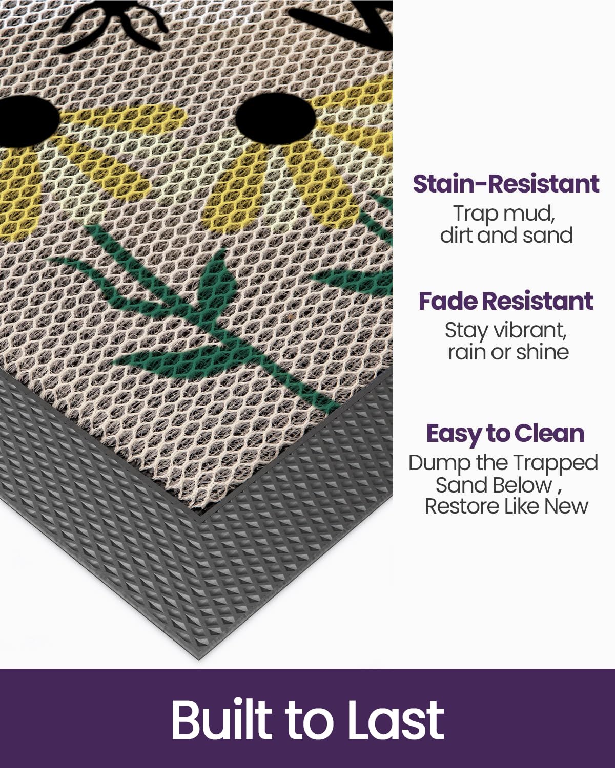 DEXI mat with non-slip backing provides stable footing at entryways.