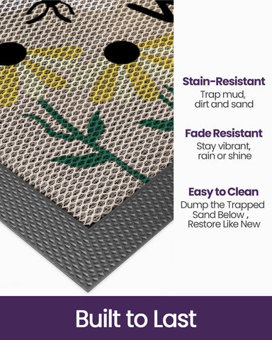DEXI mat with non-slip backing provides stable footing at entryways.