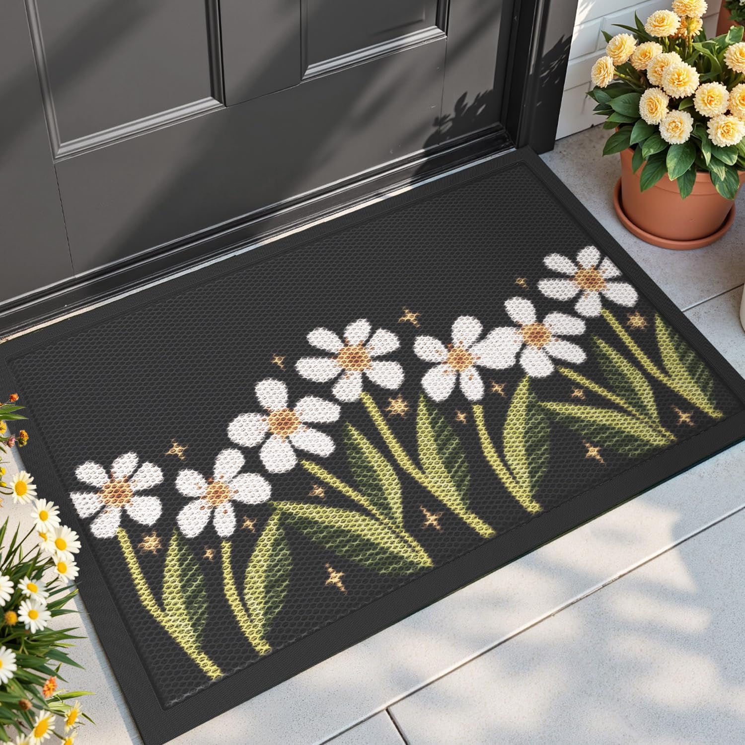 DEXI front door mat for outdoor entrance provides welcoming style and dirt protection.