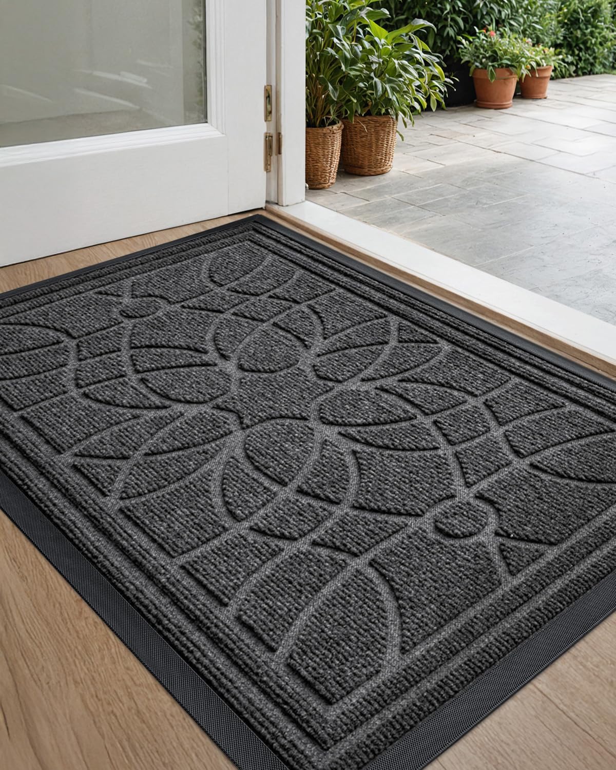 DEXI Front Door Mat close-up shows dirt-trapping grooves for cleaner entryways.