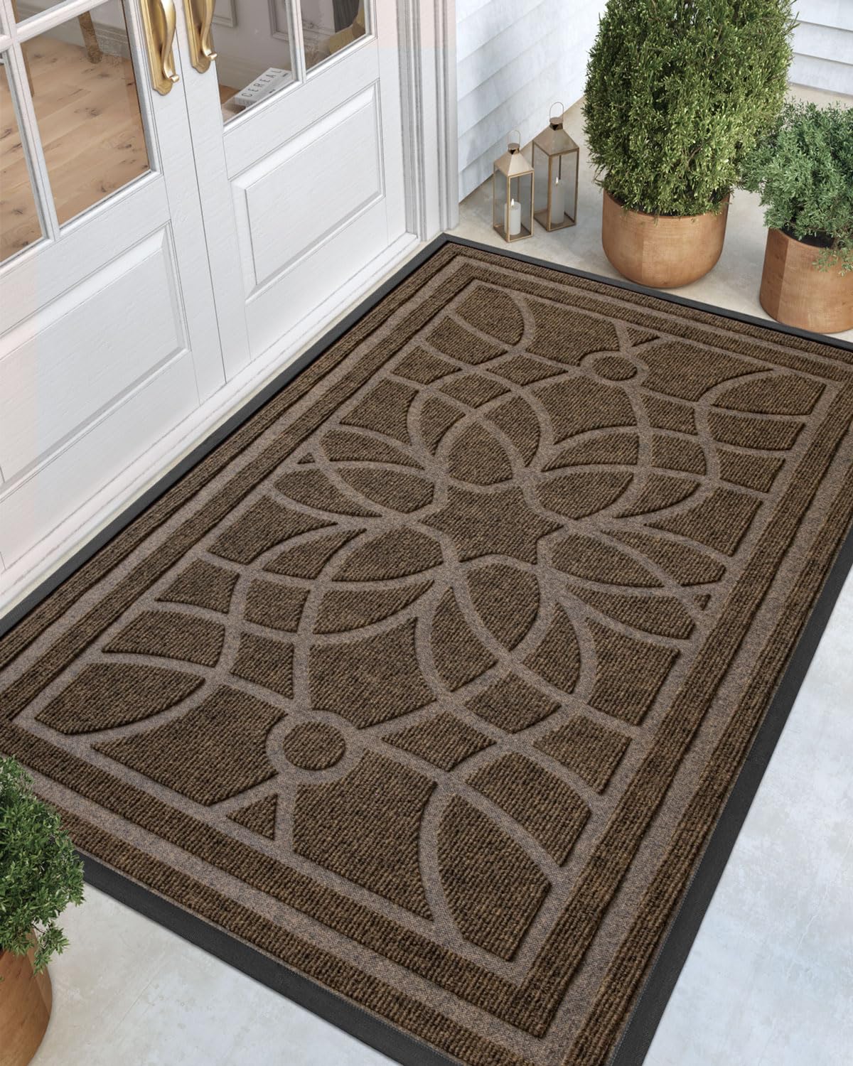 DEXI front door mat for outdoor entrance traps dirt and moisture