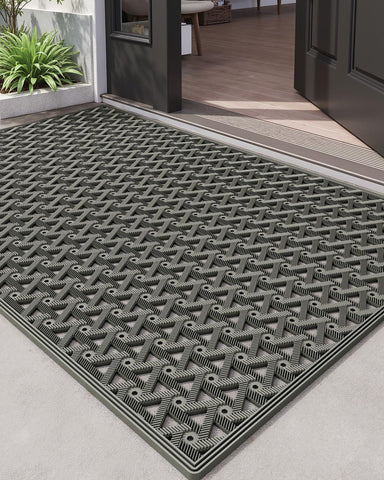 DEXI front door mat outdoor rectangle 32x48 grey helps trap dirt at the door.