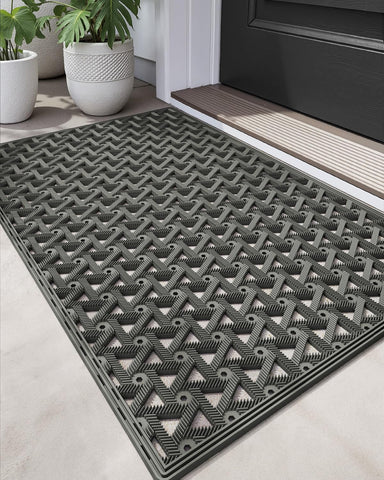 DEXI front door mat outdoors in gray, durable rubber for exterior entrances.