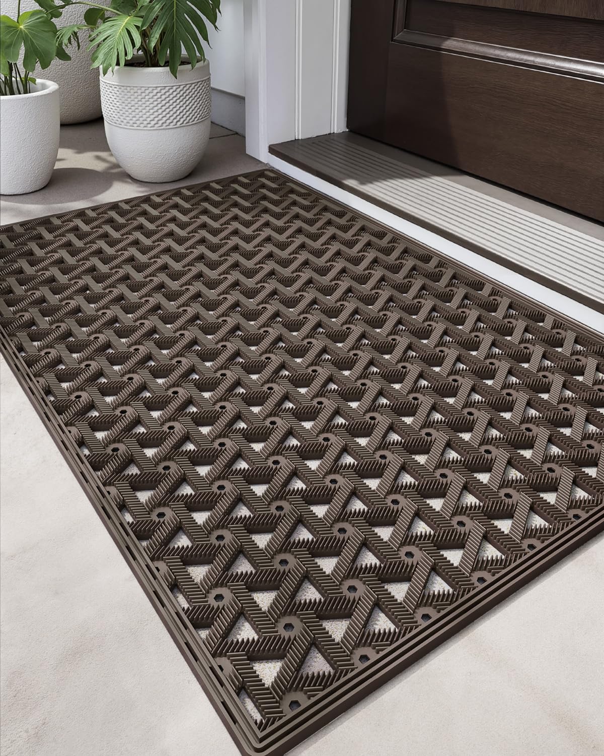 DEXI front door mat outdoor rubber 24x36 demonstrates durable protection and clean entry.