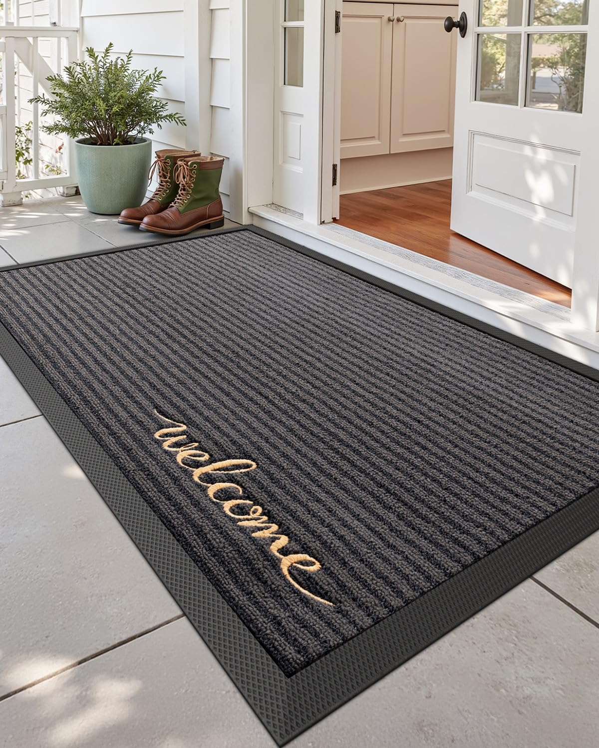 DEXI front door mat outside entrance 3x5 ft absorbs moisture and traps dirt