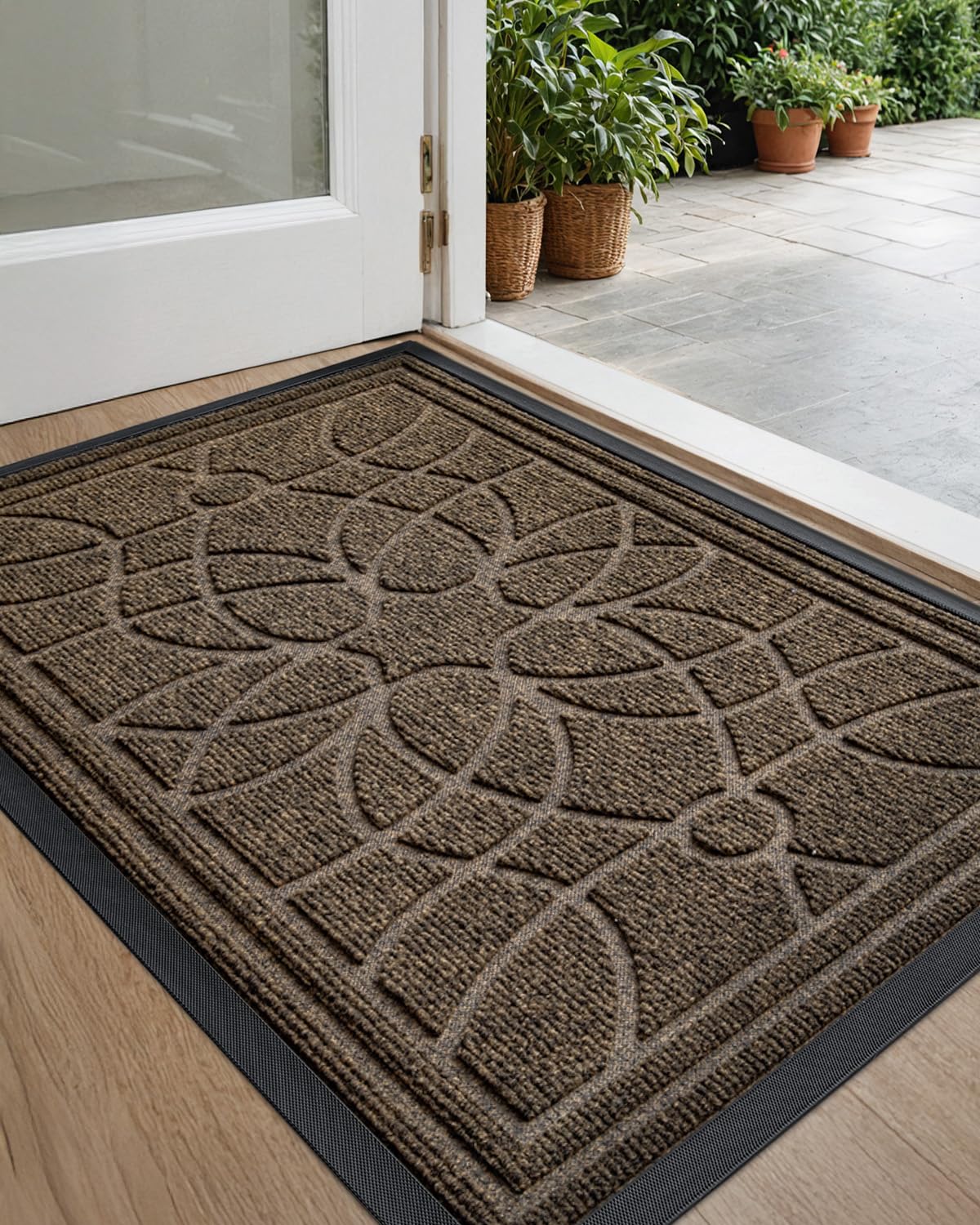 DEXI front door mat for outside entrance traps dirt and moisture.