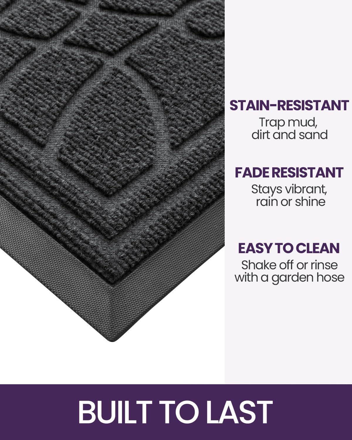 DEXI Front Door Mat pattern grooves capture dirt and sand at the threshold.