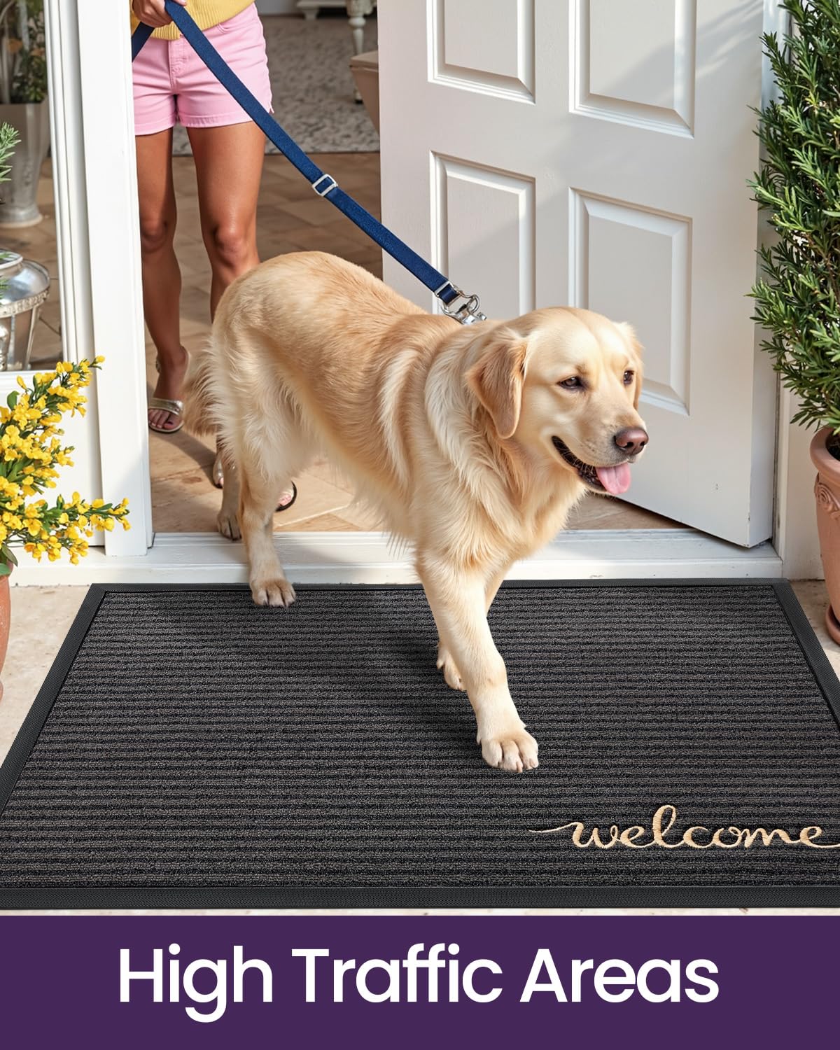 DEXI heavy-duty rubber backing provides stable grip on hard floors