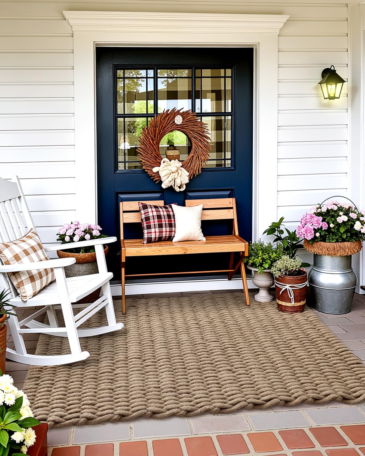 DEXI jute door mat braided fiber texture provides a natural, inviting entrance