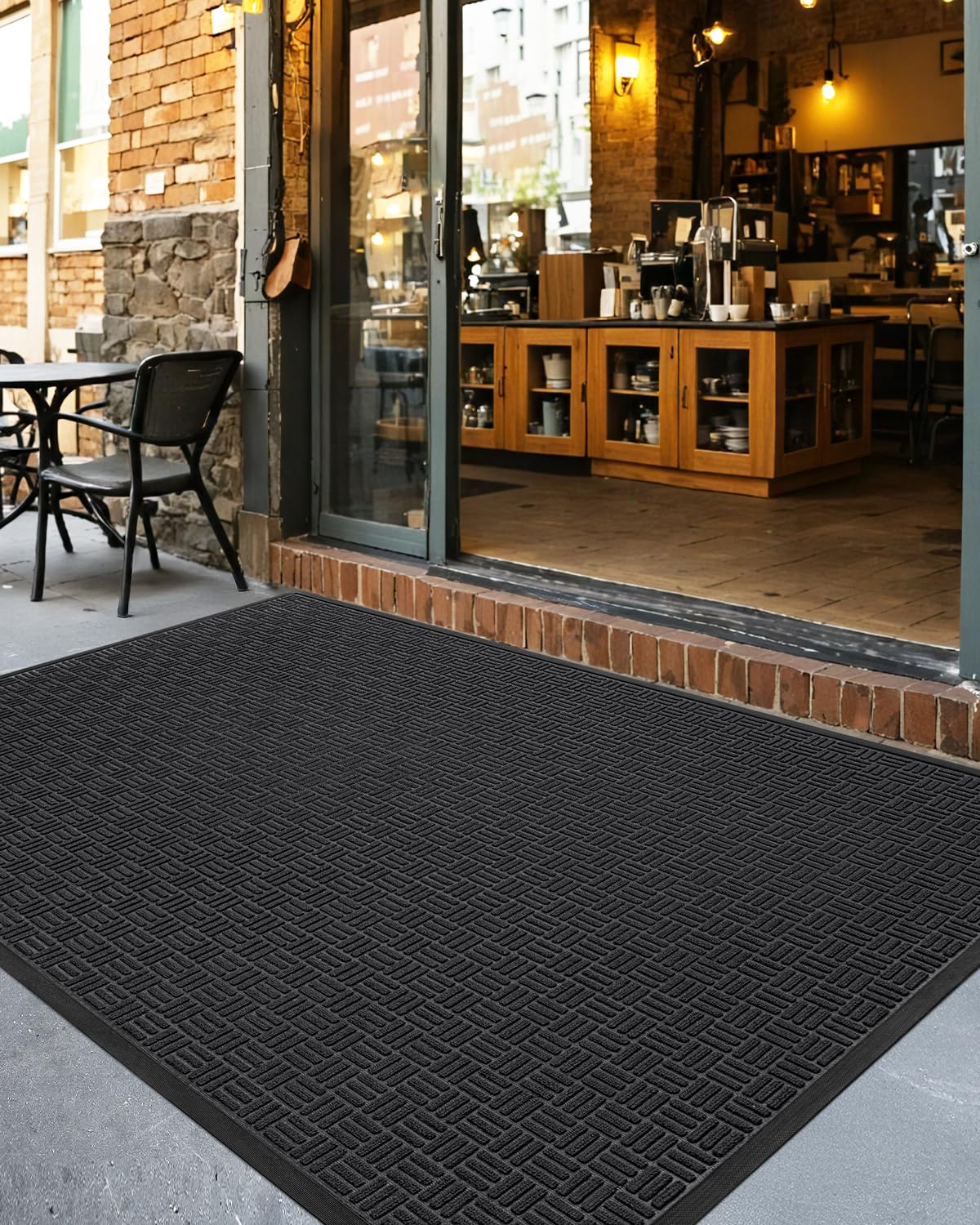 DEXI low-profile rug doors swing easily over the mat.