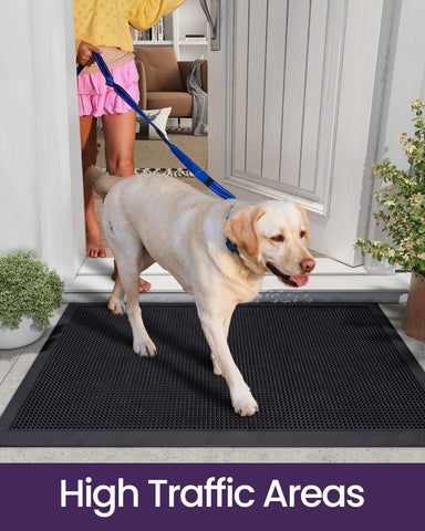 DEXI low-profile rug allows doors to clear the threshold smoothly.