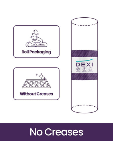 DEXI ships rolled and unfolds flat for a crease-free setup.