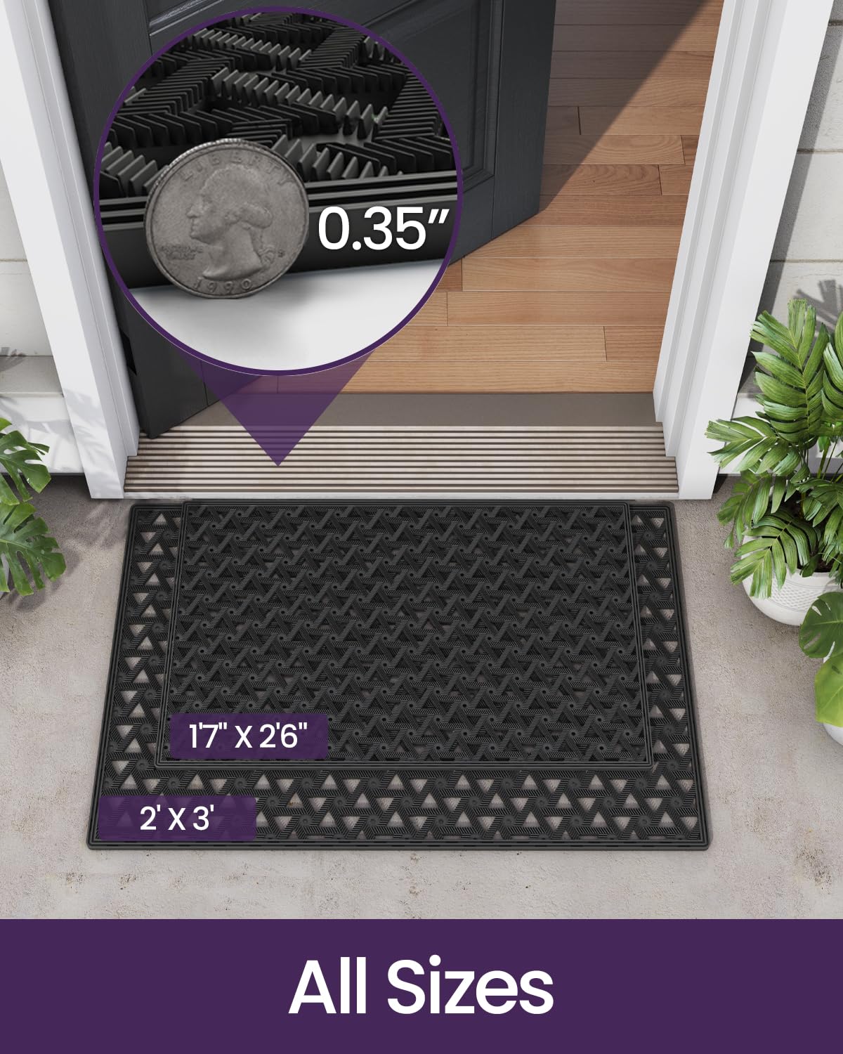 DEXI welcome mat with heavy-duty backing reduces movement.