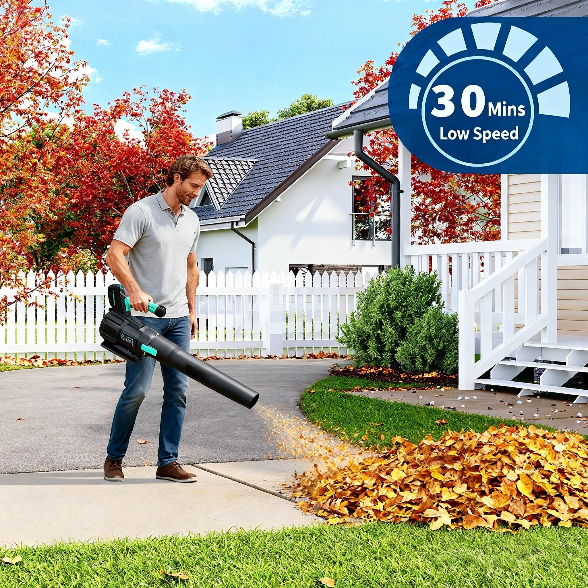 DEXSO cordless blower at 650 CFM tackles stubborn debris with ease.