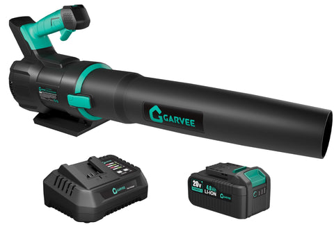 DEXSO cordless leaf blower in turbo mode delivers quick debris clearance.