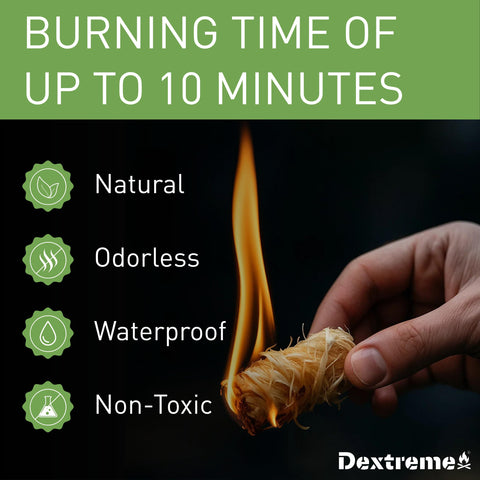 Dextreme Fire Starter being lit at a corner to ignite a cozy fire quickly.