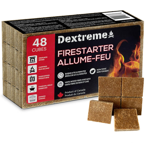 Dextreme Fire Starter Pack opened for quick ignition on campfire