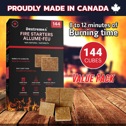 Dextreme fire starter pack 144 squares ready for grill and fireplace