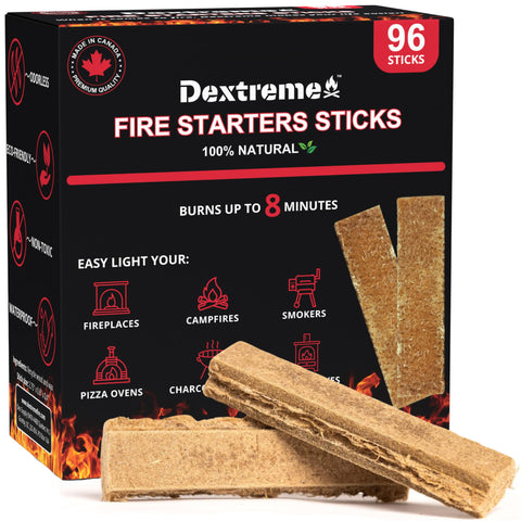 Dextreme Fire Starters Sticks 96-pack ready for quick, odorless flames.