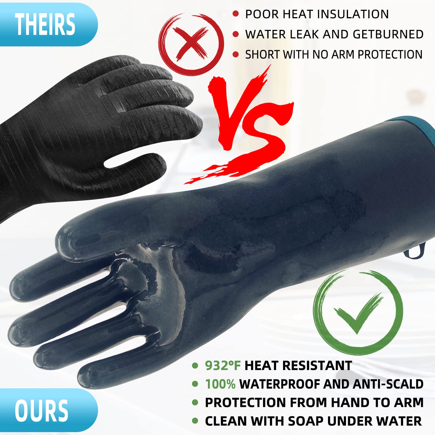 DEYAN silicone BBQ gloves - waterproof and oil-proof for handling hot liquids safely.