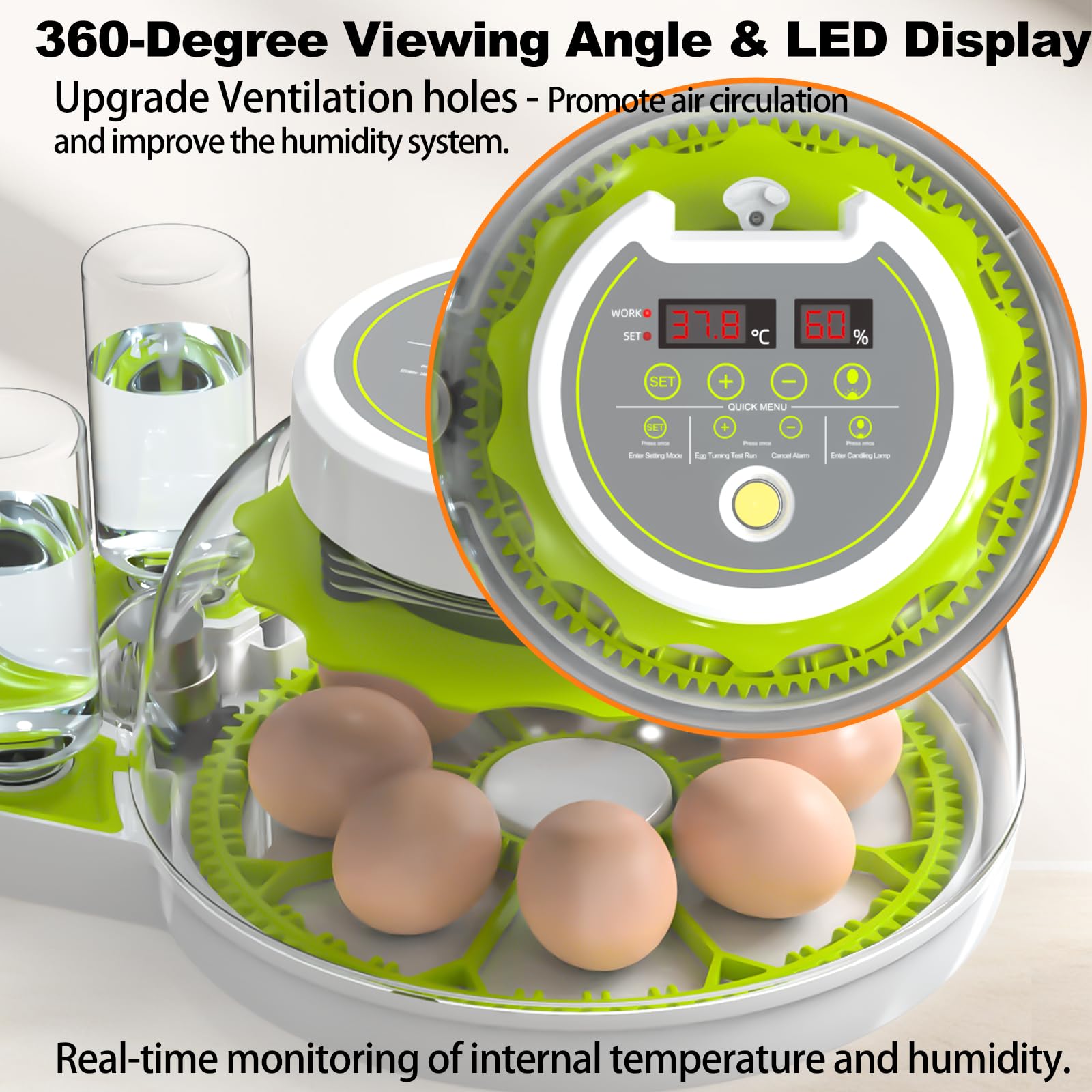 DEZHXHE egg incubator backup power option supports continuity during outages.