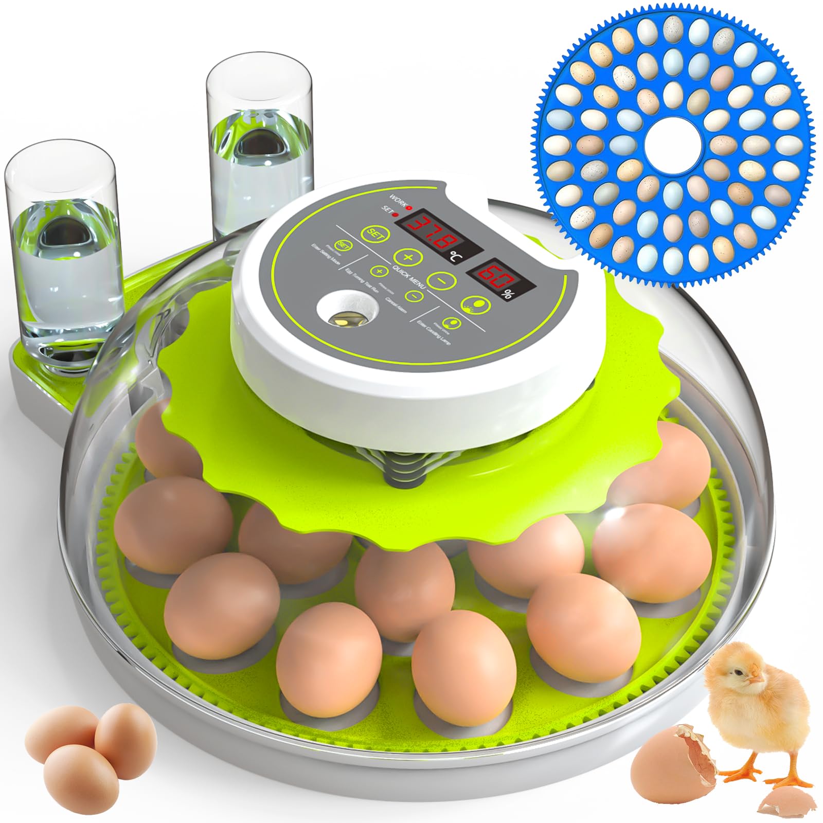 DEZHXHE egg incubator humidity display panel shows live levels for precise control.
