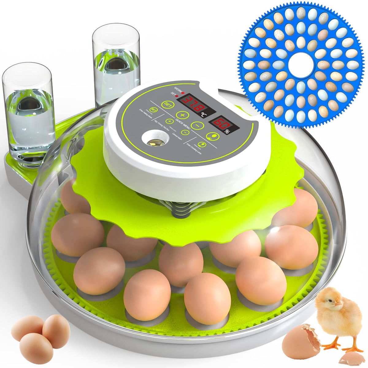 DEZHXHE egg incubator humidity display panel shows live levels for precise control.