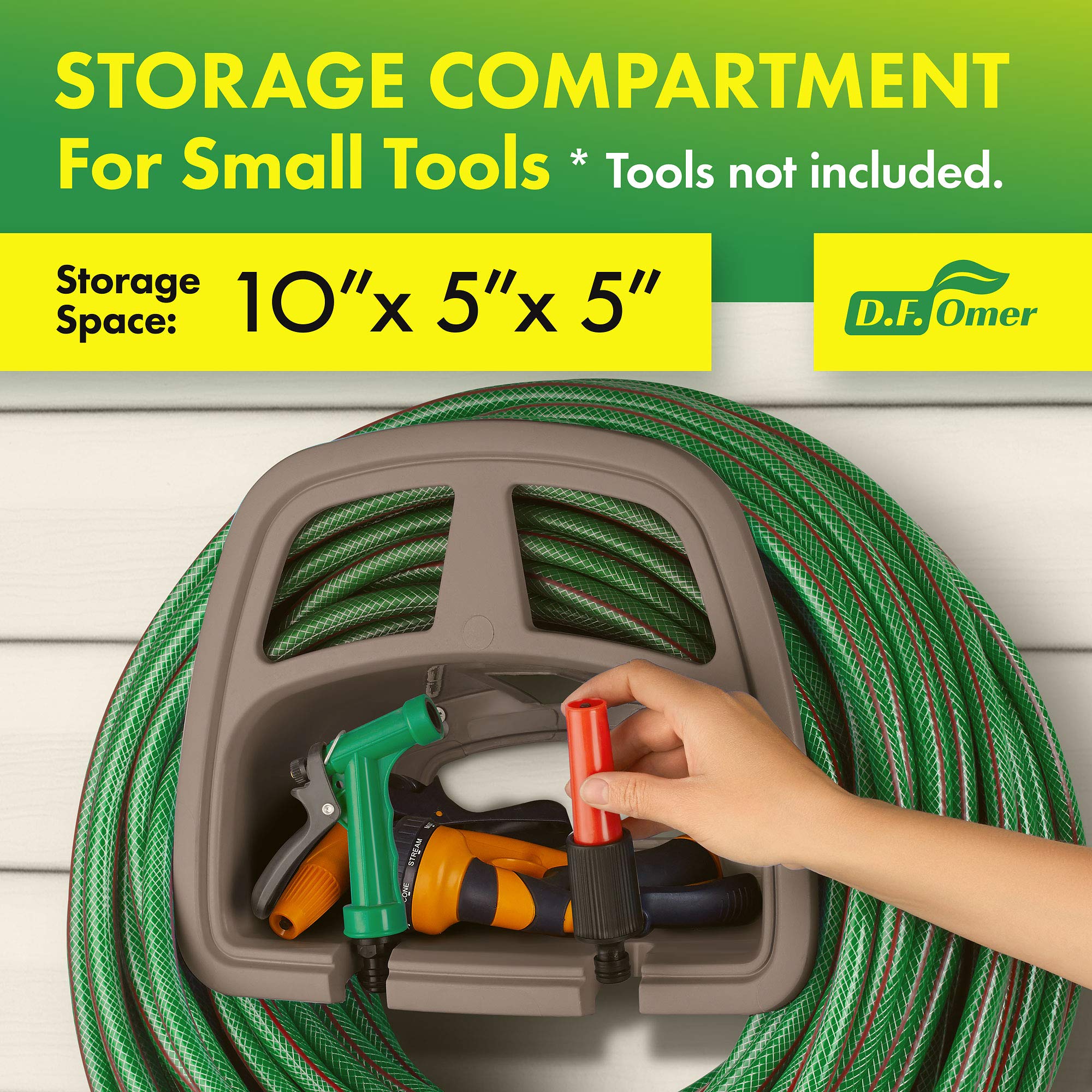 Hose capacity up to 150 feet keeps long hoses tidy.