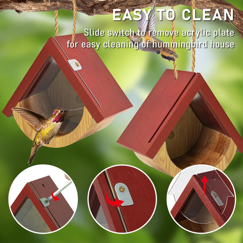 DFANG hummingbird house with integrated hanging hooks for secure outdoor placement.