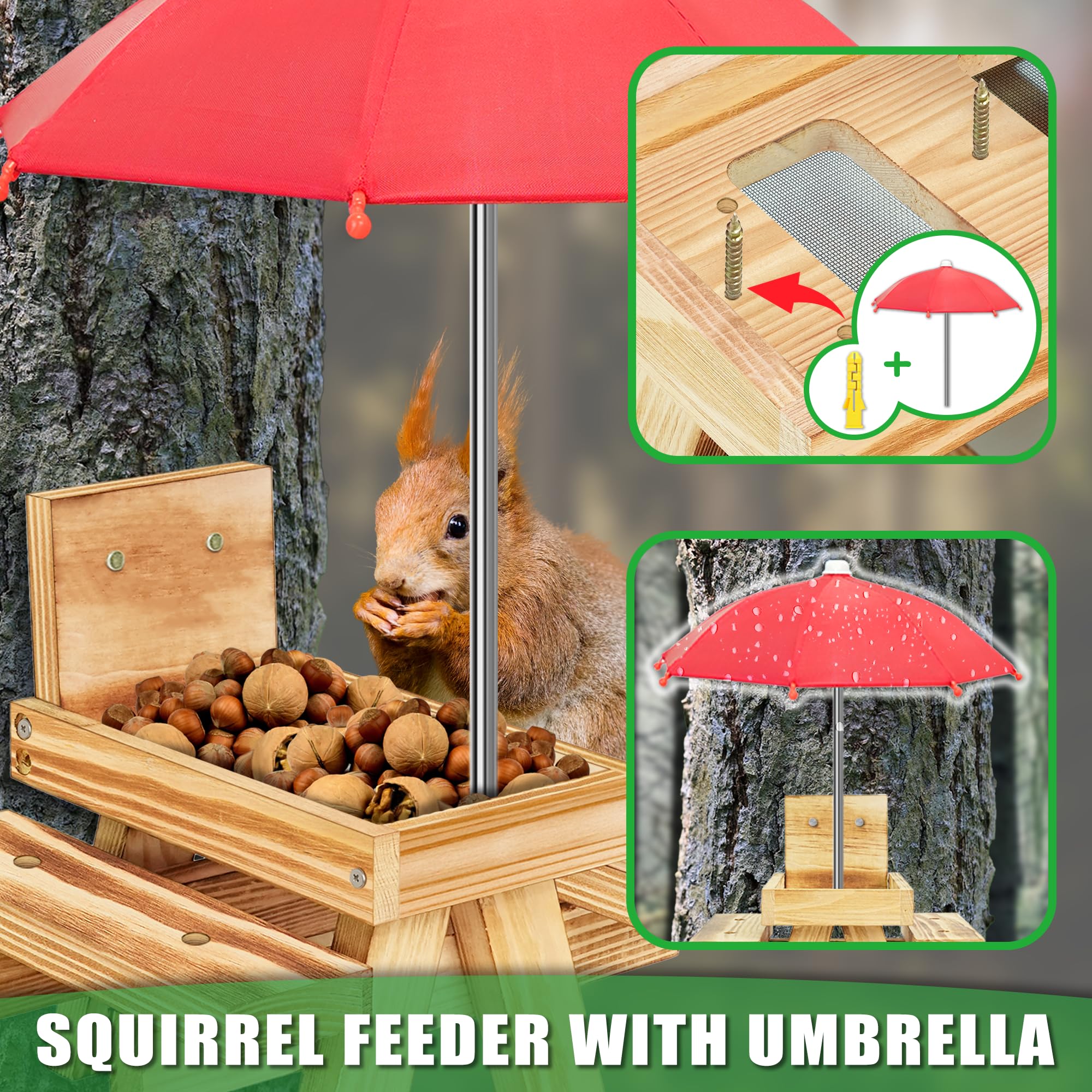 DFANG outdoor squirrel feeder on a patio setup for nature lovers