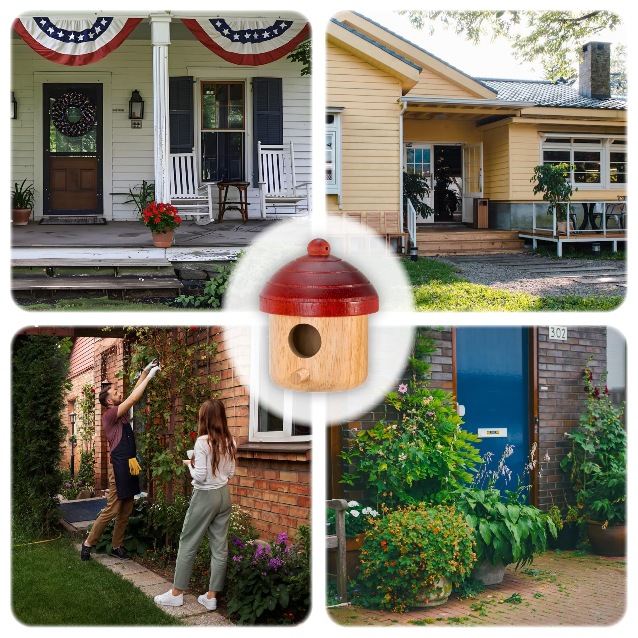 DFANG red-acorn top nest box blends with garden and attracts hummingbirds for outdoor nesting.