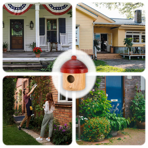 DFANG red-acorn top nest box blends with garden and attracts hummingbirds for outdoor nesting.