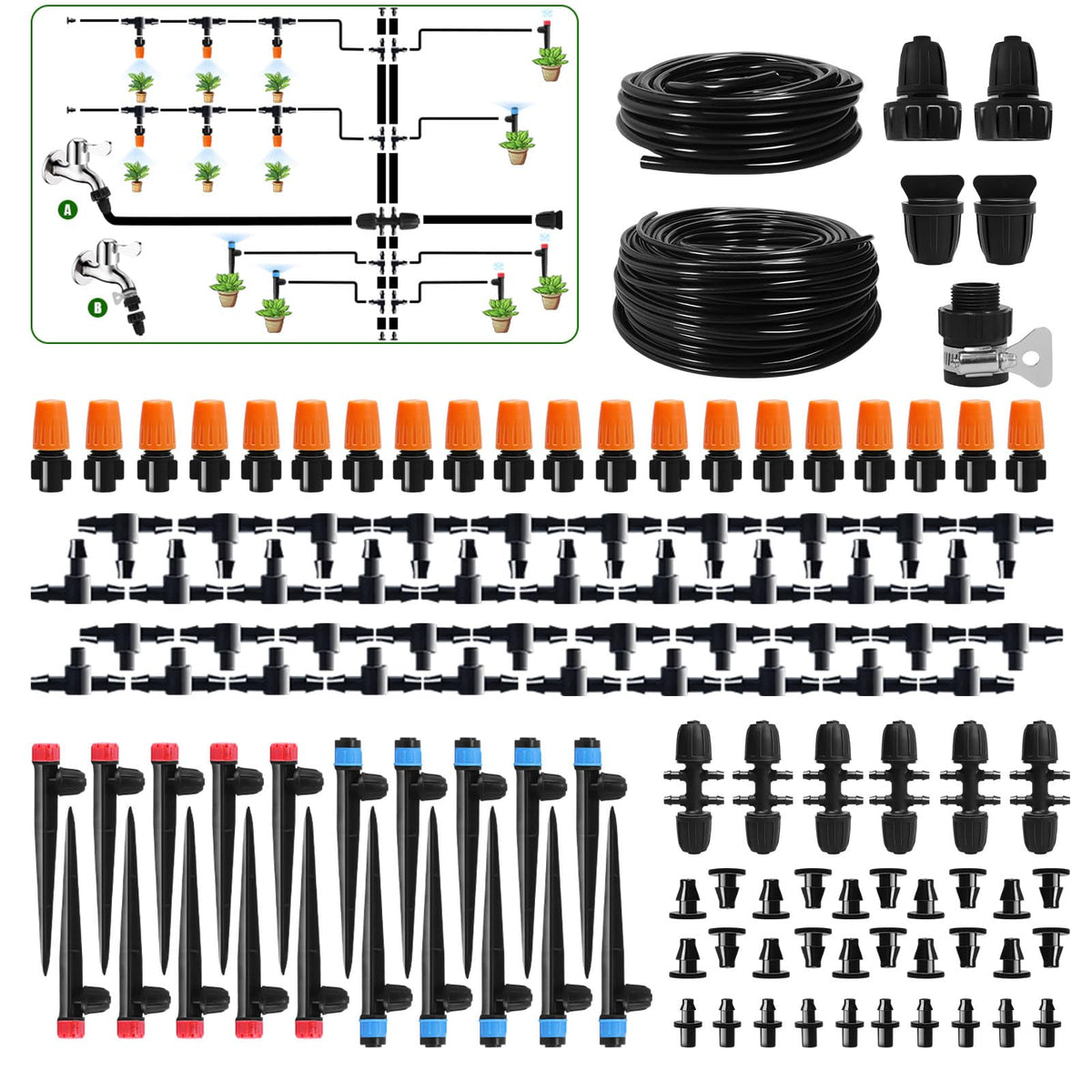 DFDNFF 260ft drip irrigation tubing setup for precise garden watering.