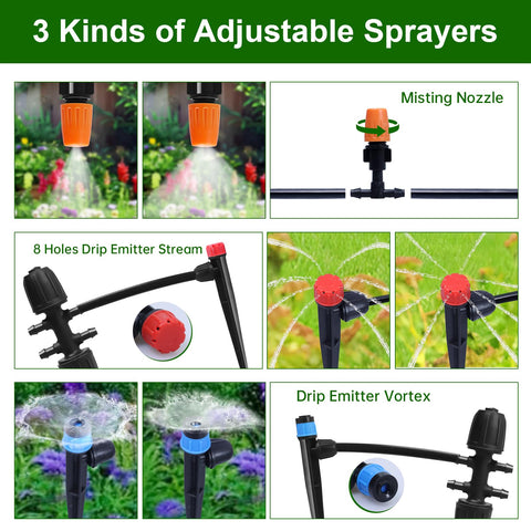 DFDNFF adjustable drip emitters for varied plant needs.