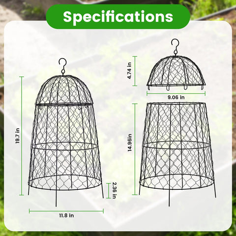 Split-top cloche design enables quick pruning and watering.