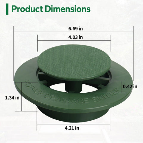 Dfnidy green lawn drainage emitter with round flange preventing grass obstruction.